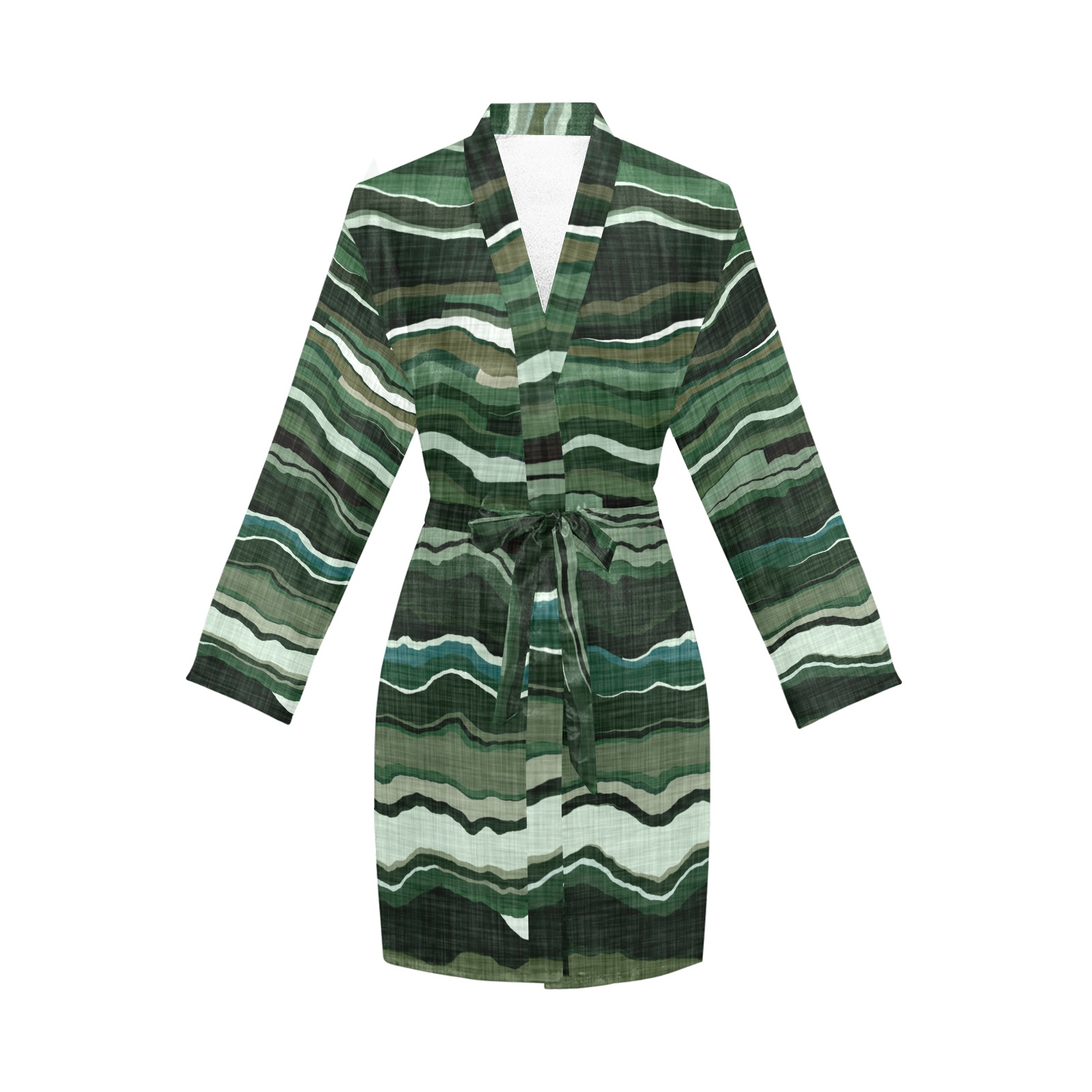 Camo brushstrokes green 3 Women's Long Sleeve Belted Night Robe