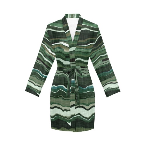 Camo brushstrokes green 3 Women's Long Sleeve Belted Night Robe