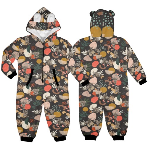 Elephant yoga in abstract nature 01 One-Piece Zip up Hooded Pajamas for Little Kids