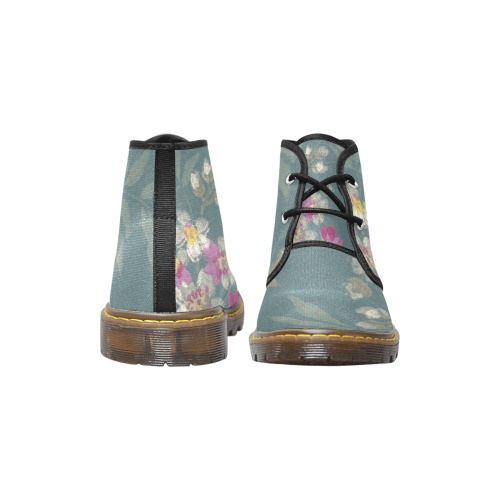 Flowers painting on green Women's Canvas Chukka Boots (Model 2402-1)