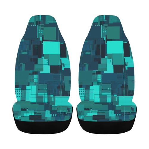 Random Shapes Pattern (Teal) Car Seat Cover Airbag Compatible (Set of 2)