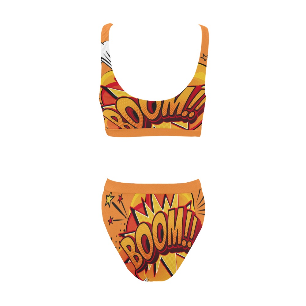 Boom Two Piece Bathing suite Sport Top & High-Waisted Bikini Swimsuit (Model S07)