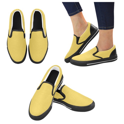 color mustard Men's Slip-on Canvas Shoes (Model 019)