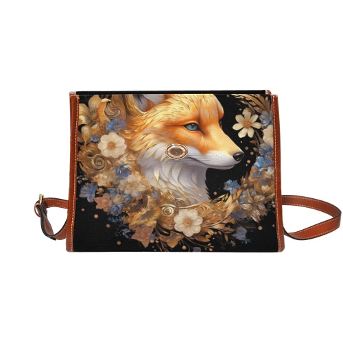 Floral Fox Cottagecore Satchel Handbag Waterproof Canvas Bag-Brown (All Over Print) (Model 1641)
