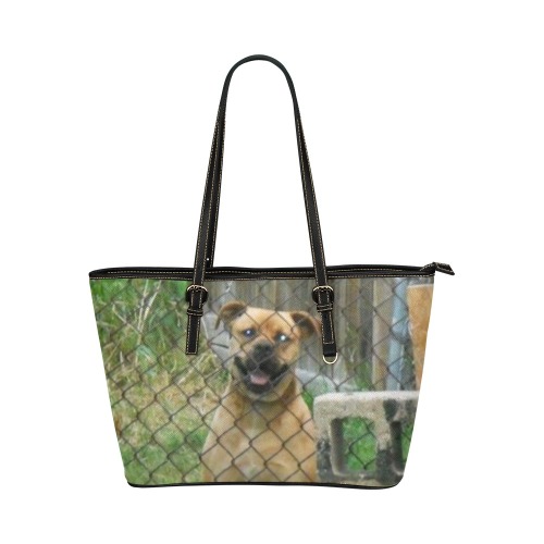 A Smiling Dog Leather Tote Bag/Small (Model 1651)