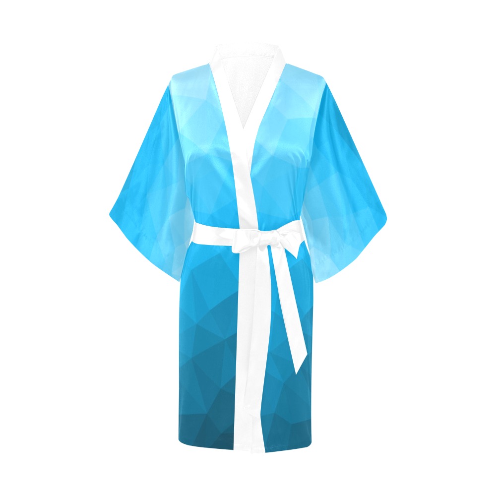 Cyan gradient geometric mesh pattern Kimono Robe