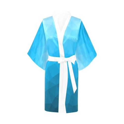 Cyan gradient geometric mesh pattern Kimono Robe