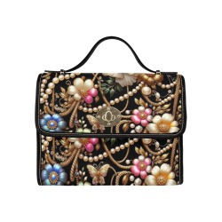 Pearls & Flowers Messenger bag Waterproof Canvas Bag-Black (All Over Print) (Model 1641)