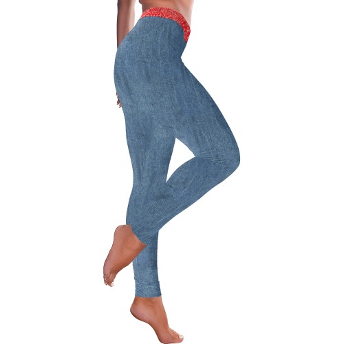 Bandana Heart With Denim-look Women's Low Rise Leggings (Invisible Stitch) (Model L05)