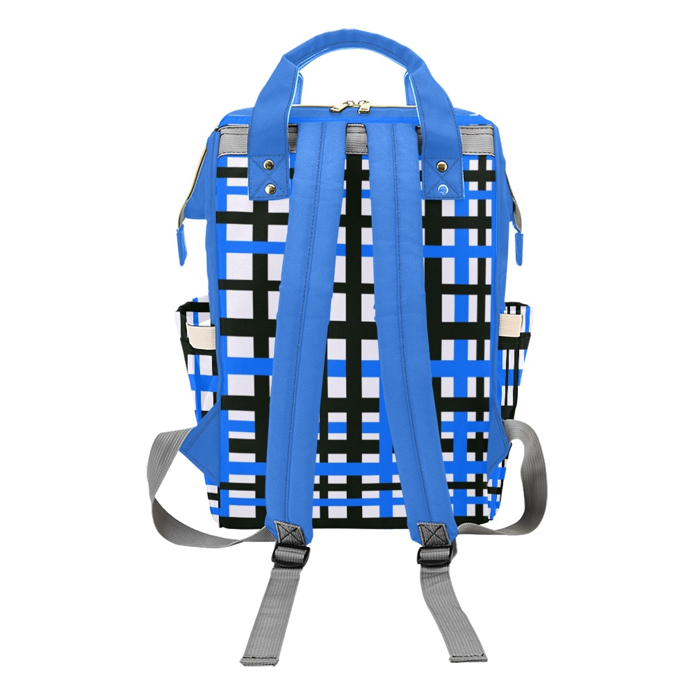 Interlocking Stripes Black White Blue Multi-Function Diaper Backpack/Diaper Bag (Model 1688)