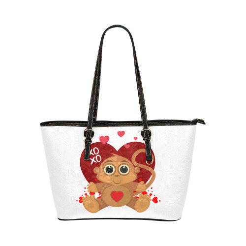 Valentine's Day Monkey Leather Tote Bag/Small (Model 1651)
