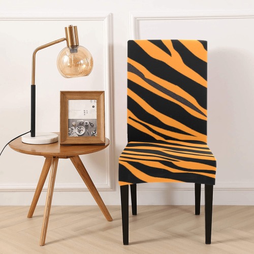 Orange Zebra Stripes Removable Dining Chair Cover