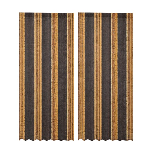 gold and brown striped pattern Gauze Curtain 28"x95" (Two-Piece)