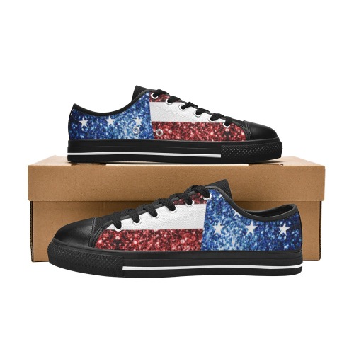 Sparkly USA flag America Red White Blue faux Sparkles patriotic bling 4th of July Men's Classic Canvas Shoes (Model 018)