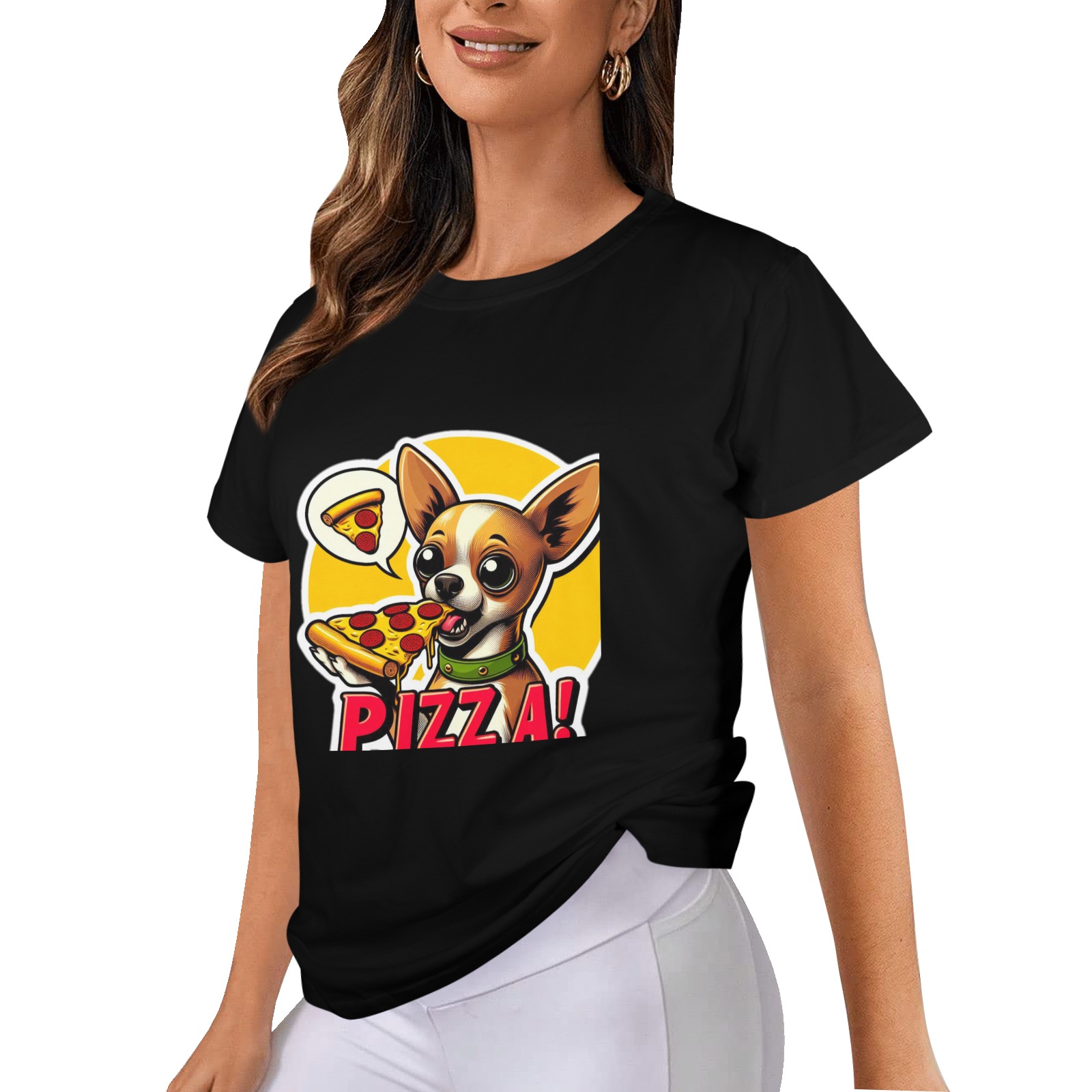 CHIHUAHUA EATING PIZZA 11 Women's Glow in the Dark T-shirt (Front Printing)