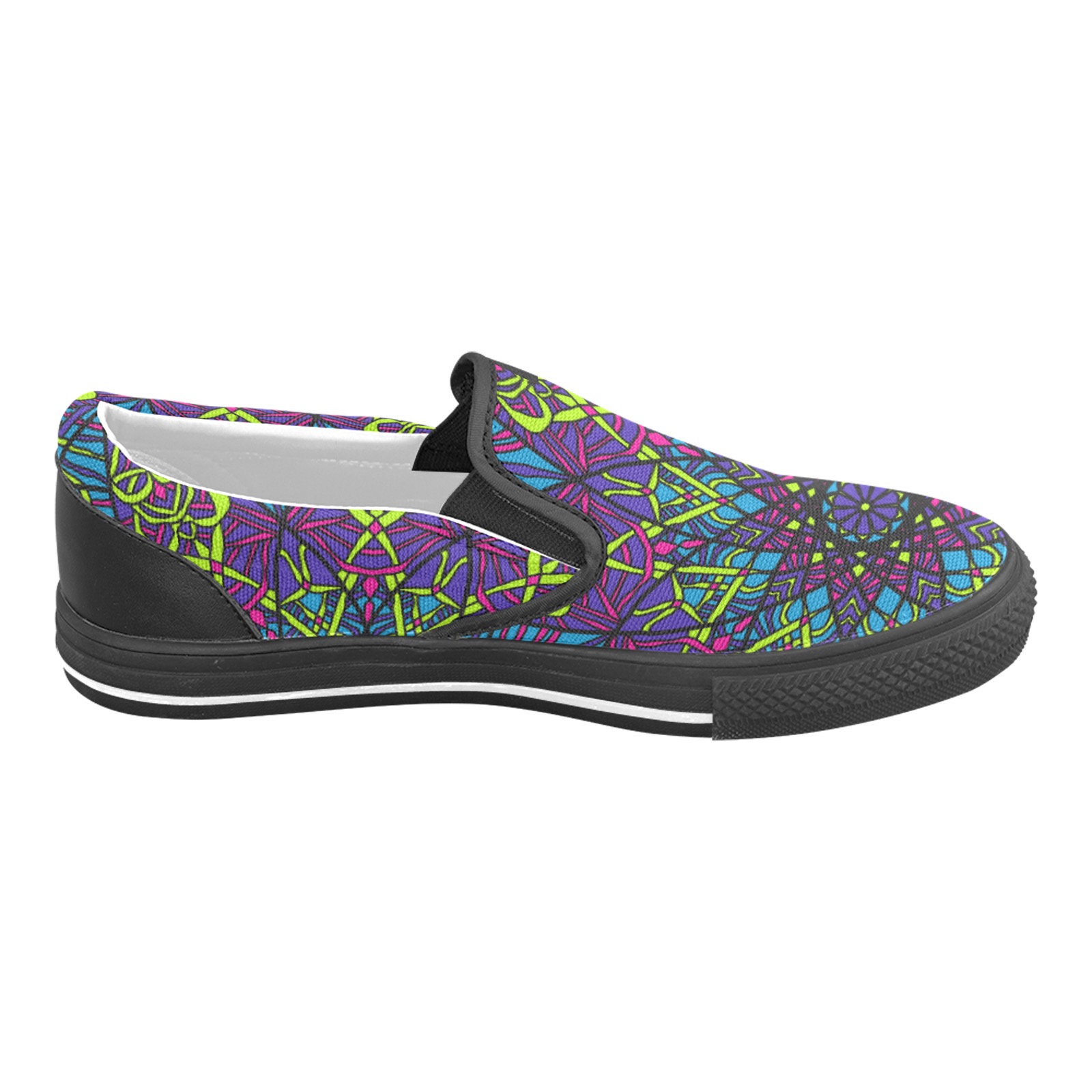 Ô Neon Green, Pink and Blue Mandala Women's Unusual Slip-on Canvas Shoes (Model 019)