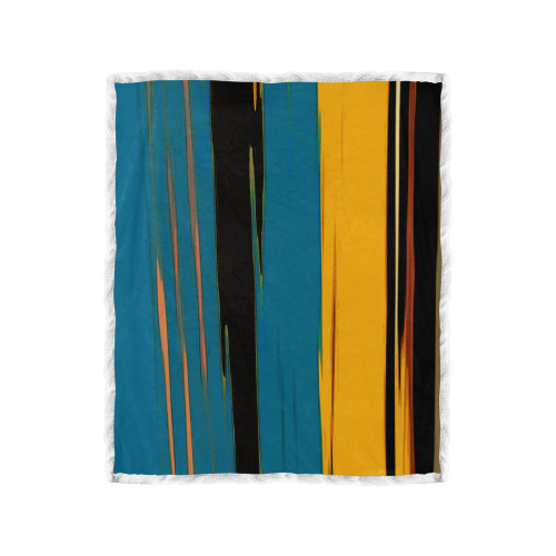 Black Turquoise And Orange Go! Abstract Art Double Layer Short Plush Blanket 50"x60"