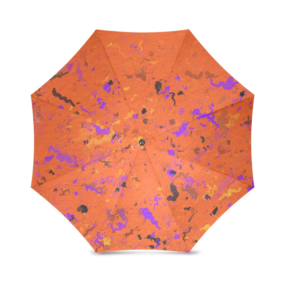 Orange, Yellow, Purple and Black Abstract Foldable Umbrella (Model U01)