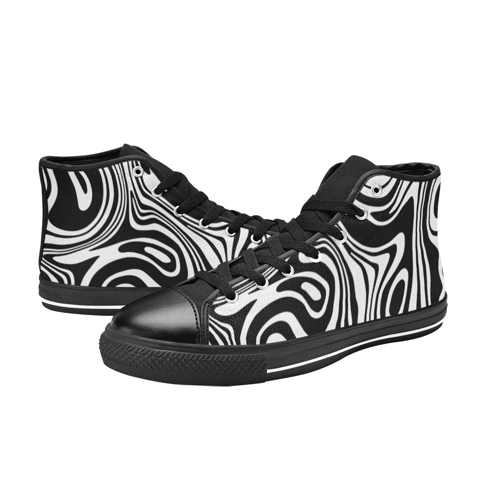 Black and White Marble Women's Classic High Top Canvas Shoes (Model 017)