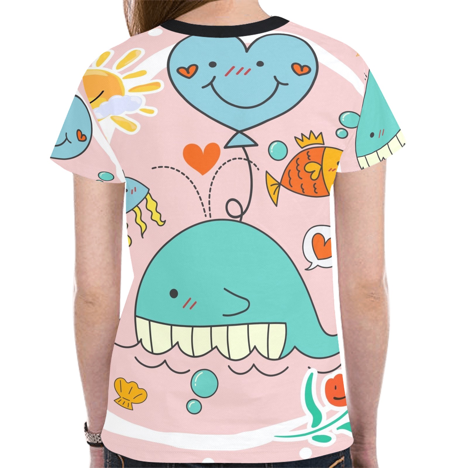 colorful cartoon whale New All Over Print T-shirt for Women (Model T45)
