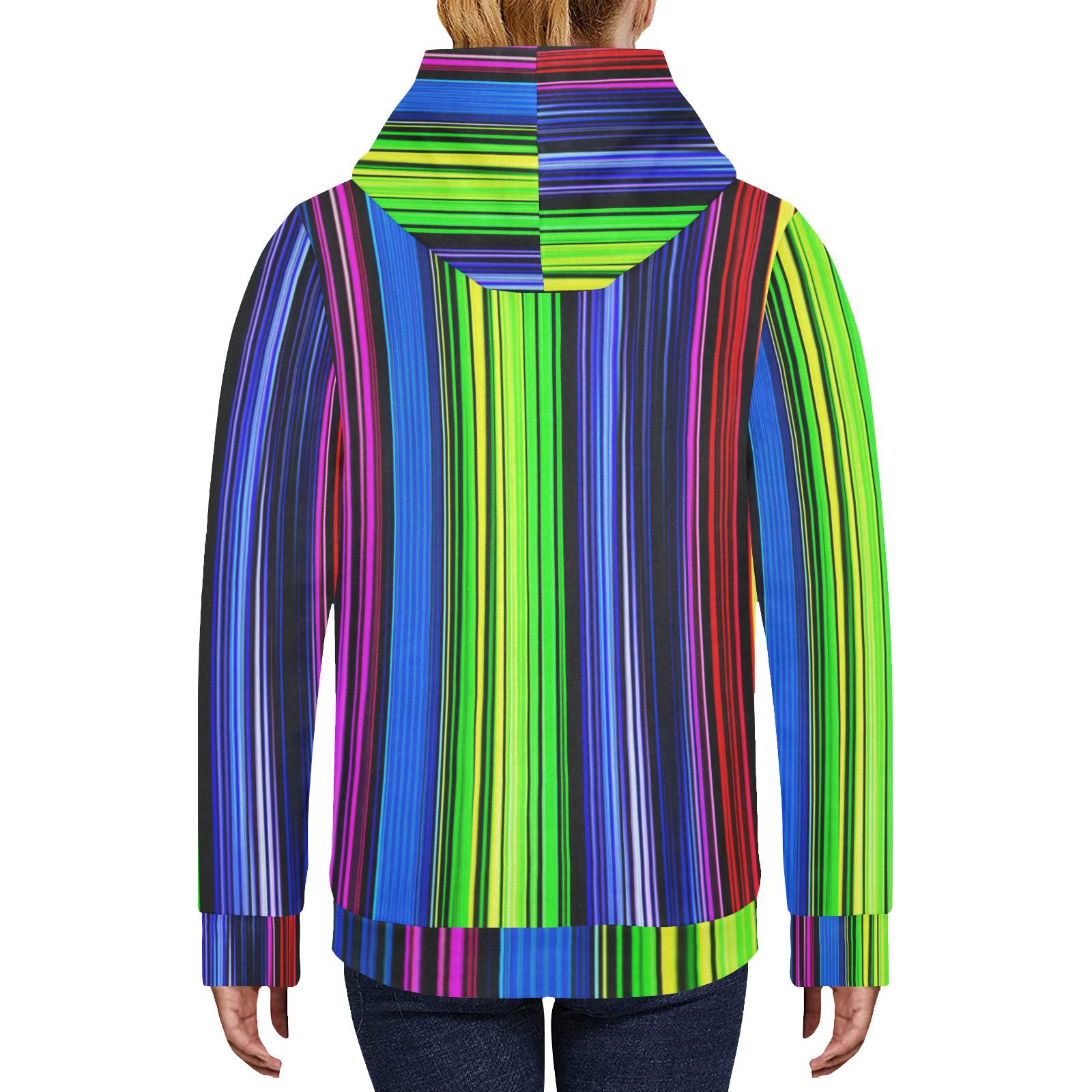 A Rainbow Of Stripes Women's Fleece Hoodie w/ White Lining Hood (Model H55)