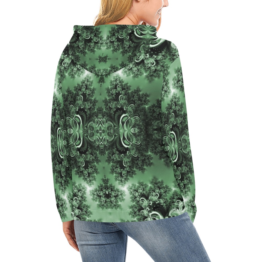 Deep in the Forest Frost Fractal All Over Print Hoodie for Women (USA Size) (Model H13)