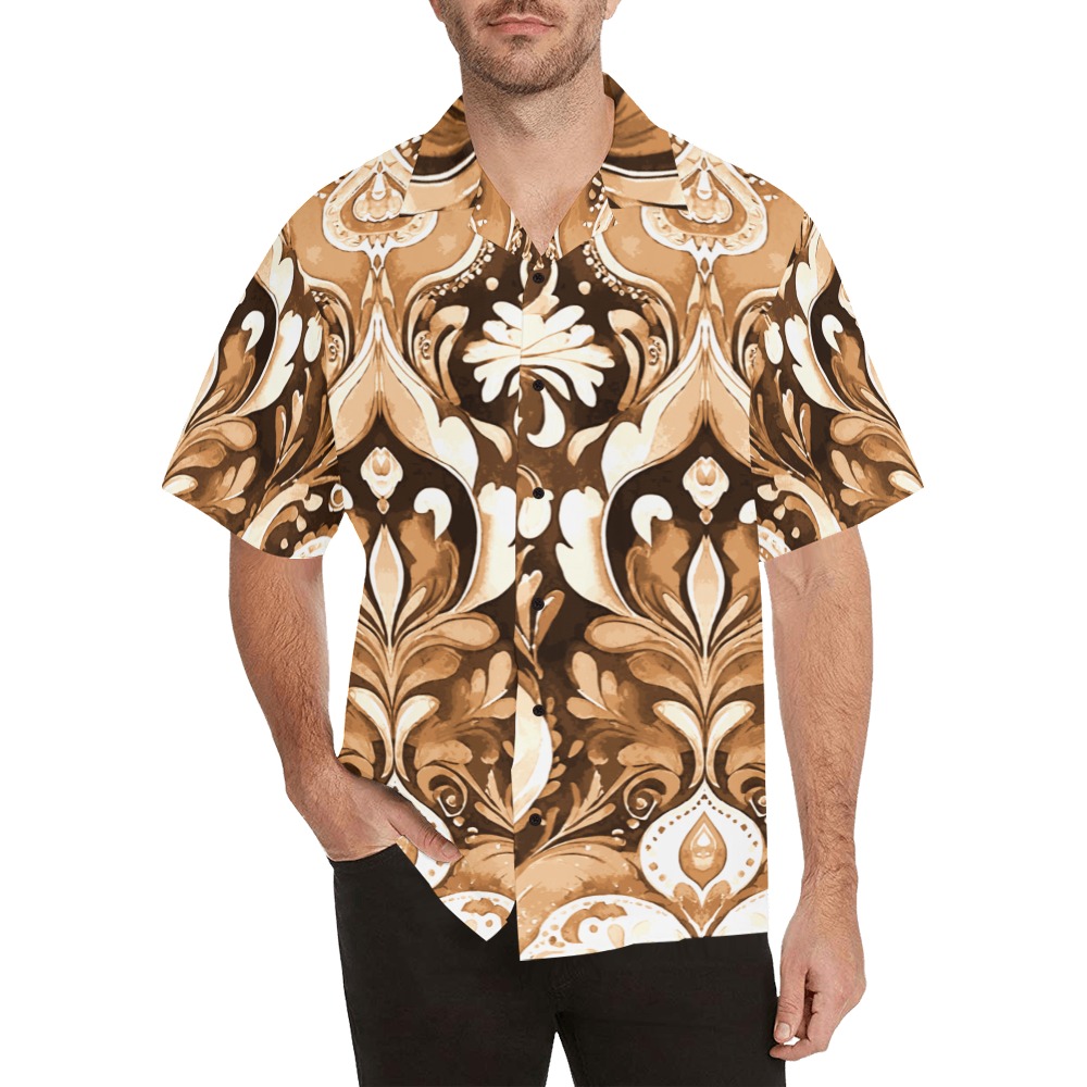 Western Embossed Leather Look Hawaiian Shirt (Model T58)