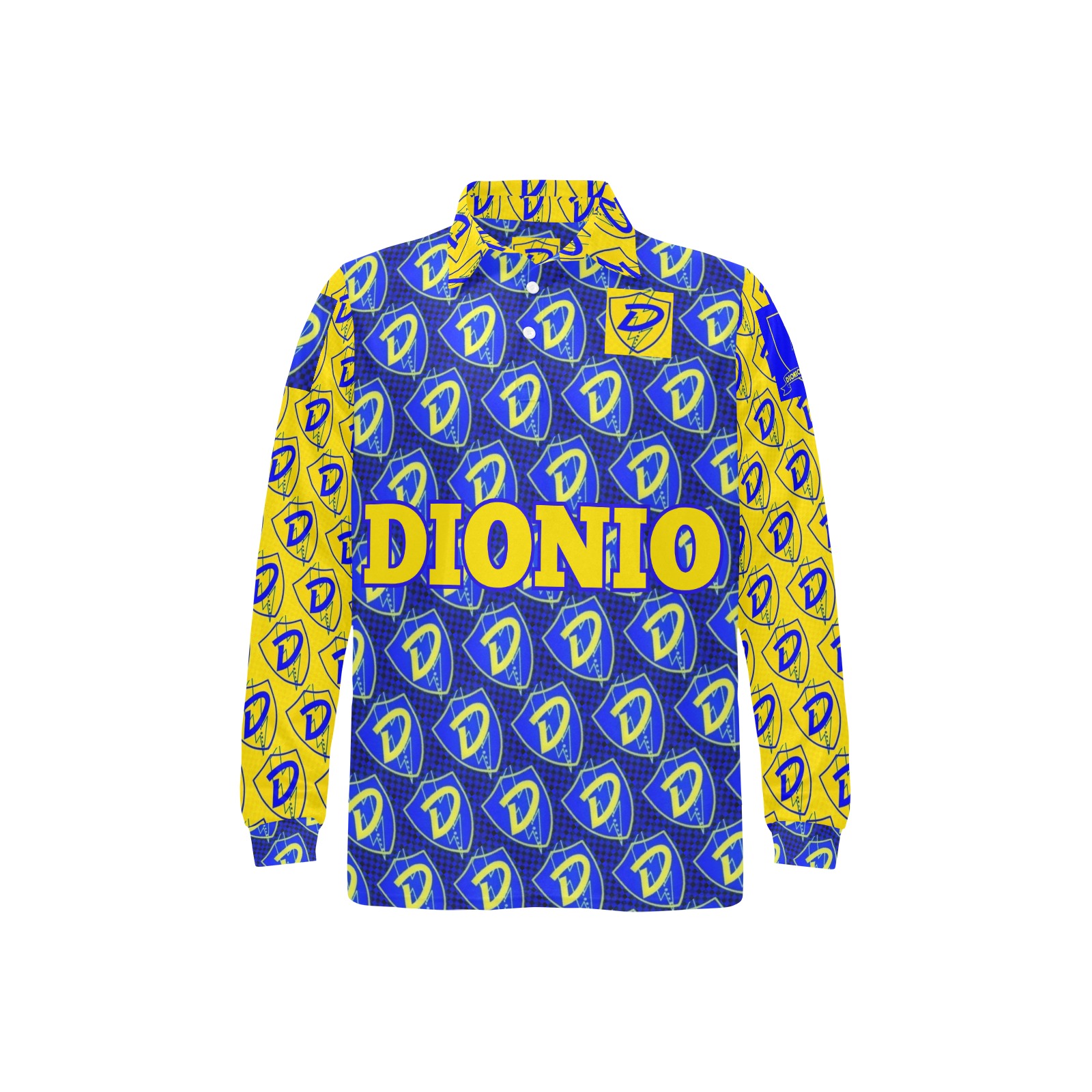 DIONIO Clothing - D Shield Repeat Collab Polo Shirt(Blue ,Black Yellow Men's Long Sleeve Polo Shirt (Model T73)