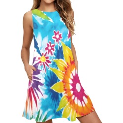 Hippy Tie Dye Sleeveless A-Line Pocket Dress (Model D57)