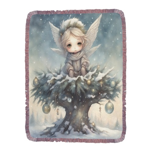 Little Christmas Angel Ultra-Soft Fringe Blanket 60"x80" (Mixed Pink)