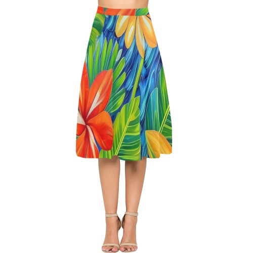 Tropical Flowers Two Mnemosyne Women's Crepe Skirt (Model D16)