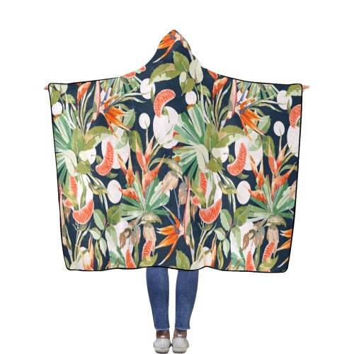 Dark modern paint tropical paradise Flannel Hooded Blanket 56''x80''