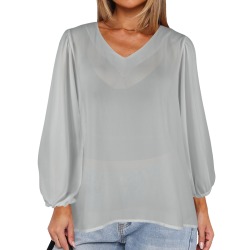 Northern Droplet Women's Loose V-Neck Long Puff Sleeve Top (Model H70)