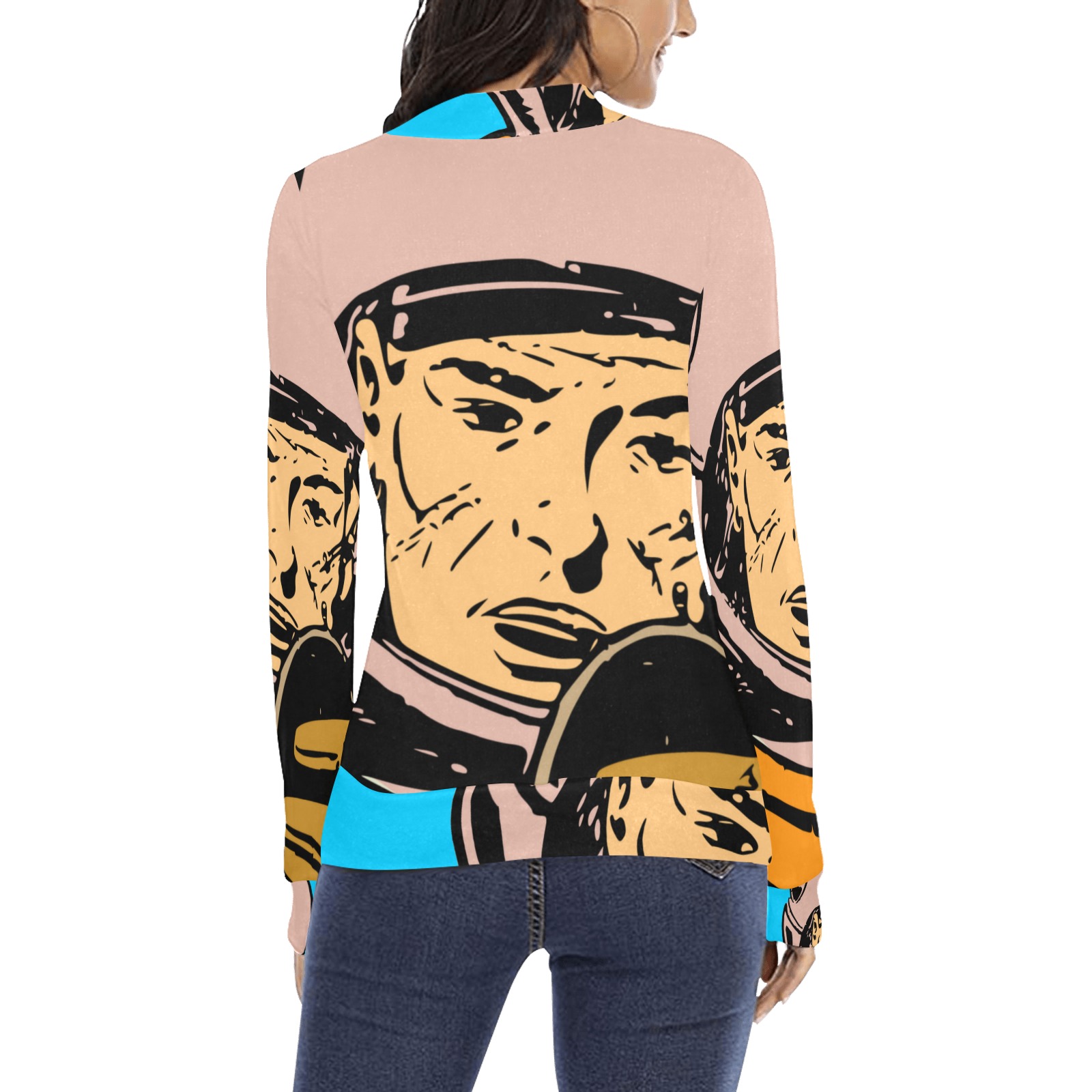 astronaut Women's All Over Print Mock Neck Sweatshirt (Model H43)