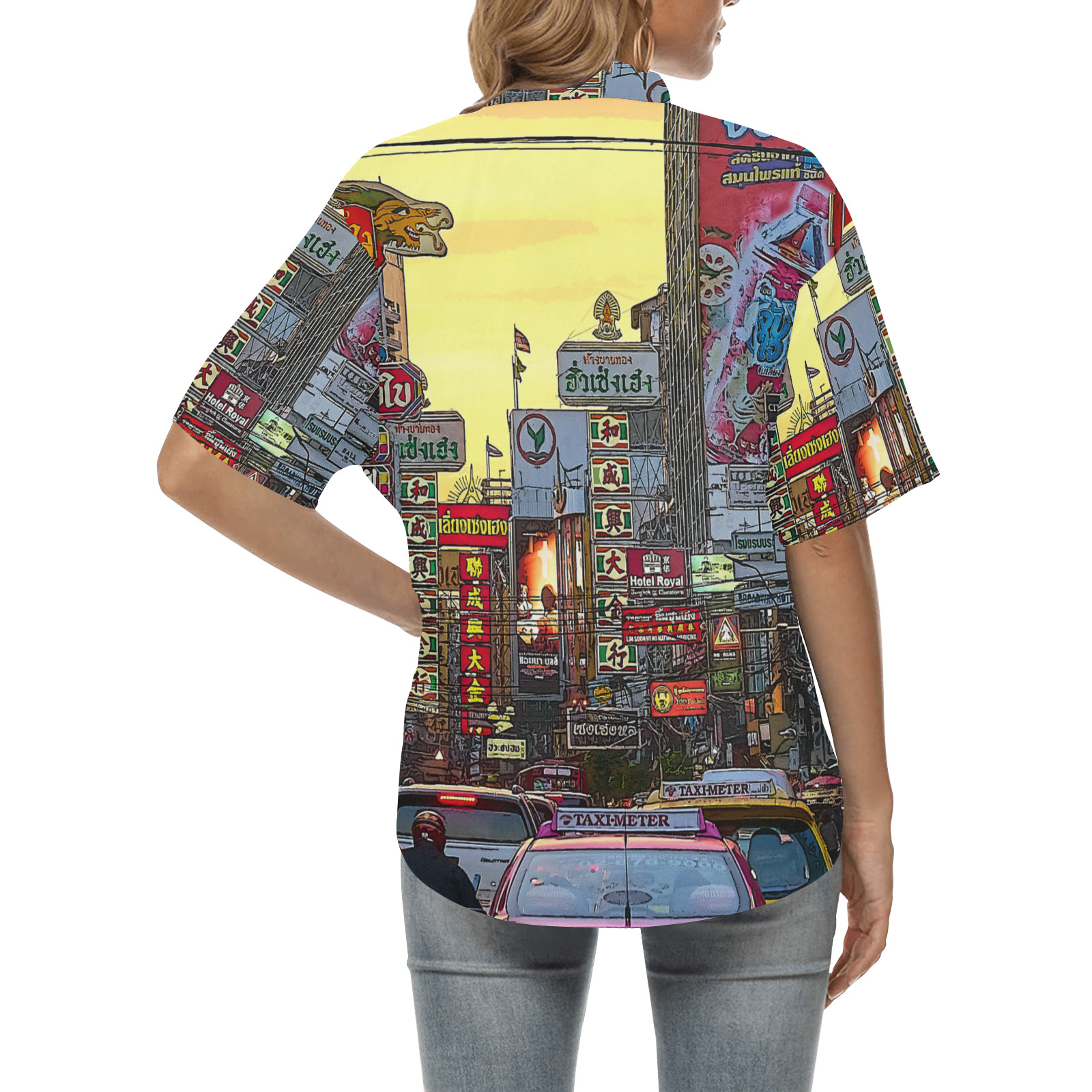 Chinatown in Bangkok Thailand - Altered Photo All Over Print Hawaiian Shirt for Women (Model T58)