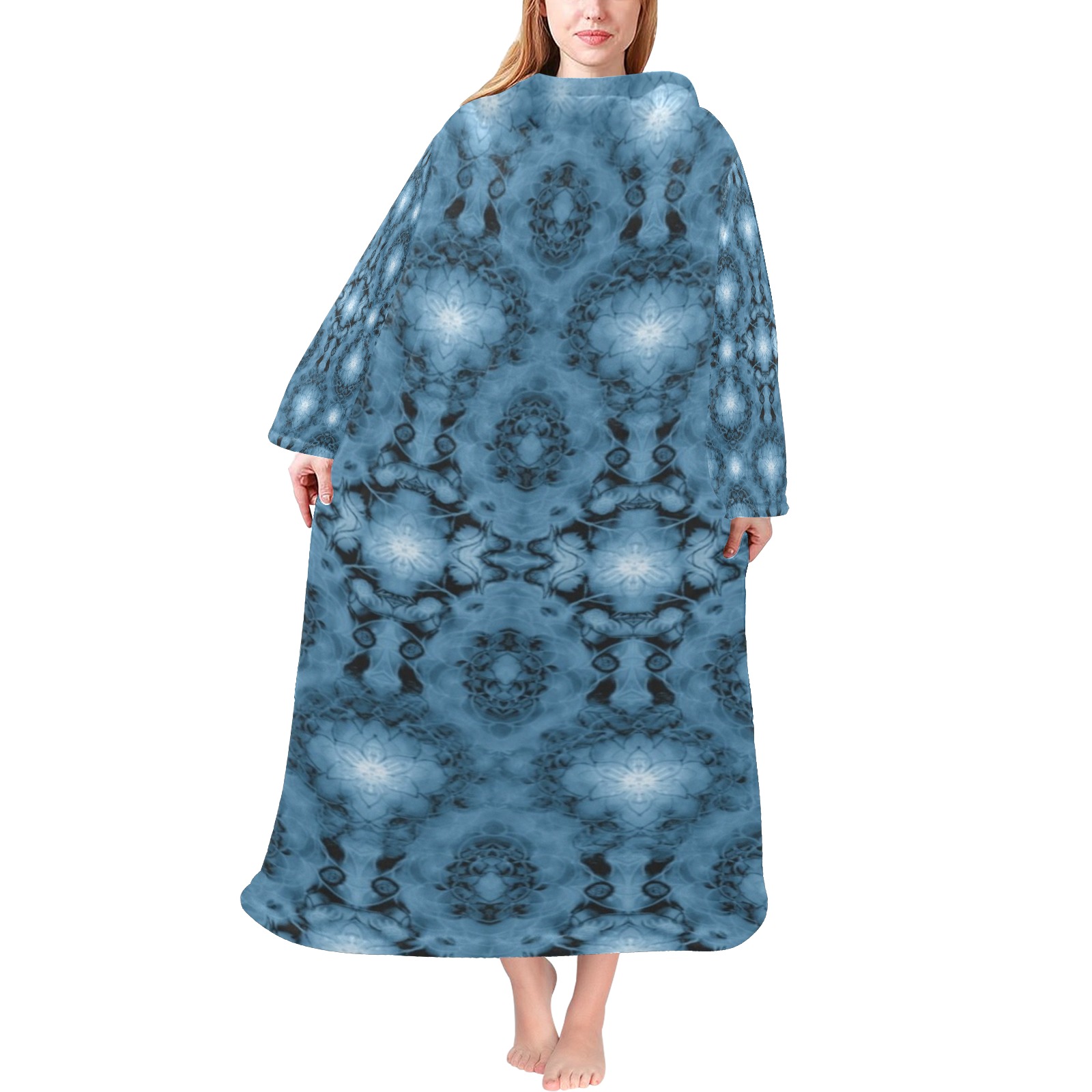 Nidhi decembre 2014-pattern 7-44x55 inches-blue Blanket Robe with Sleeves for Adults