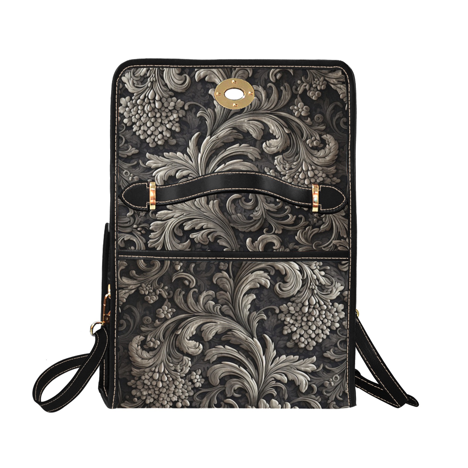 Baroque Victorian Gothic Satchel Handbag Waterproof Canvas Bag-Black (All Over Print) (Model 1641)