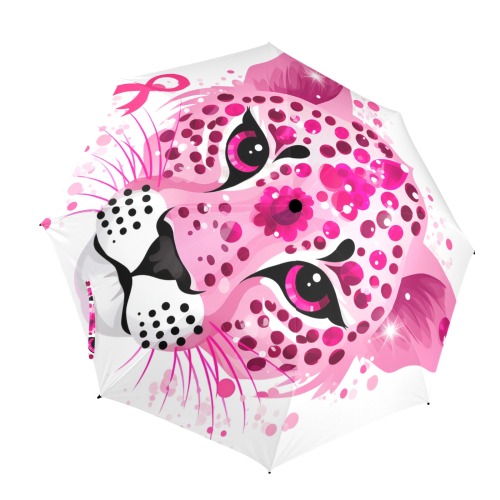 pink leopard breast cancer ribbon umberalla Semi-Automatic Foldable Umbrella (Model U12)