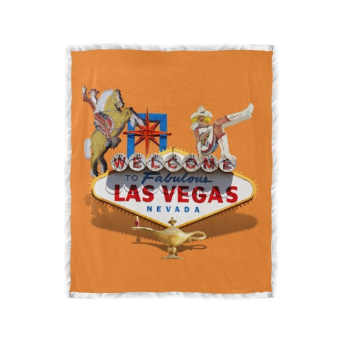 Las Vegas Welcome Sign on Orange Double Layer Short Plush Blanket 50"x60"