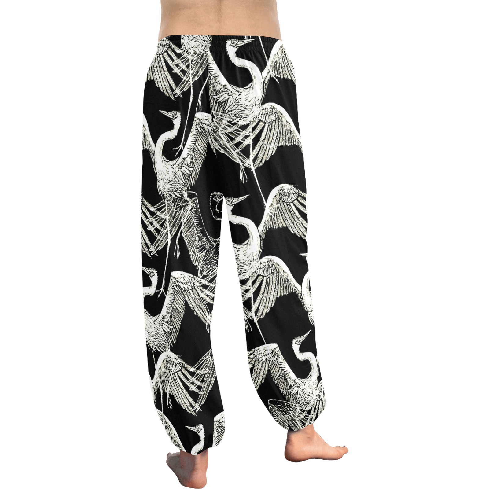 BLACK WHITE-dancing-storks Pattern GIANT Women's All Over Print Harem Pants (Model L18)