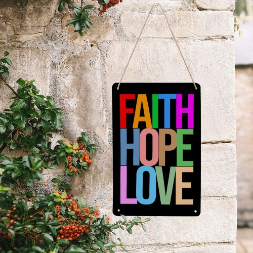 Faith, hope, love colorful text typography art. Metal Tin Sign 8"x12"