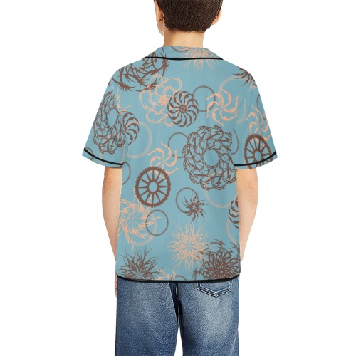 Abstract Spirals and Wheels on Blue All Over Print Baseball Jersey for Kids (Model T50)