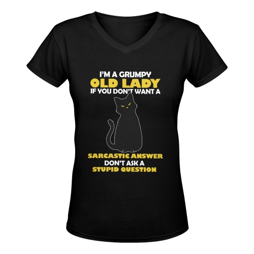 Grumpy Old Lady Don't Ask Stupid Questions Women's Deep V-neck T-shirt (Model T19)