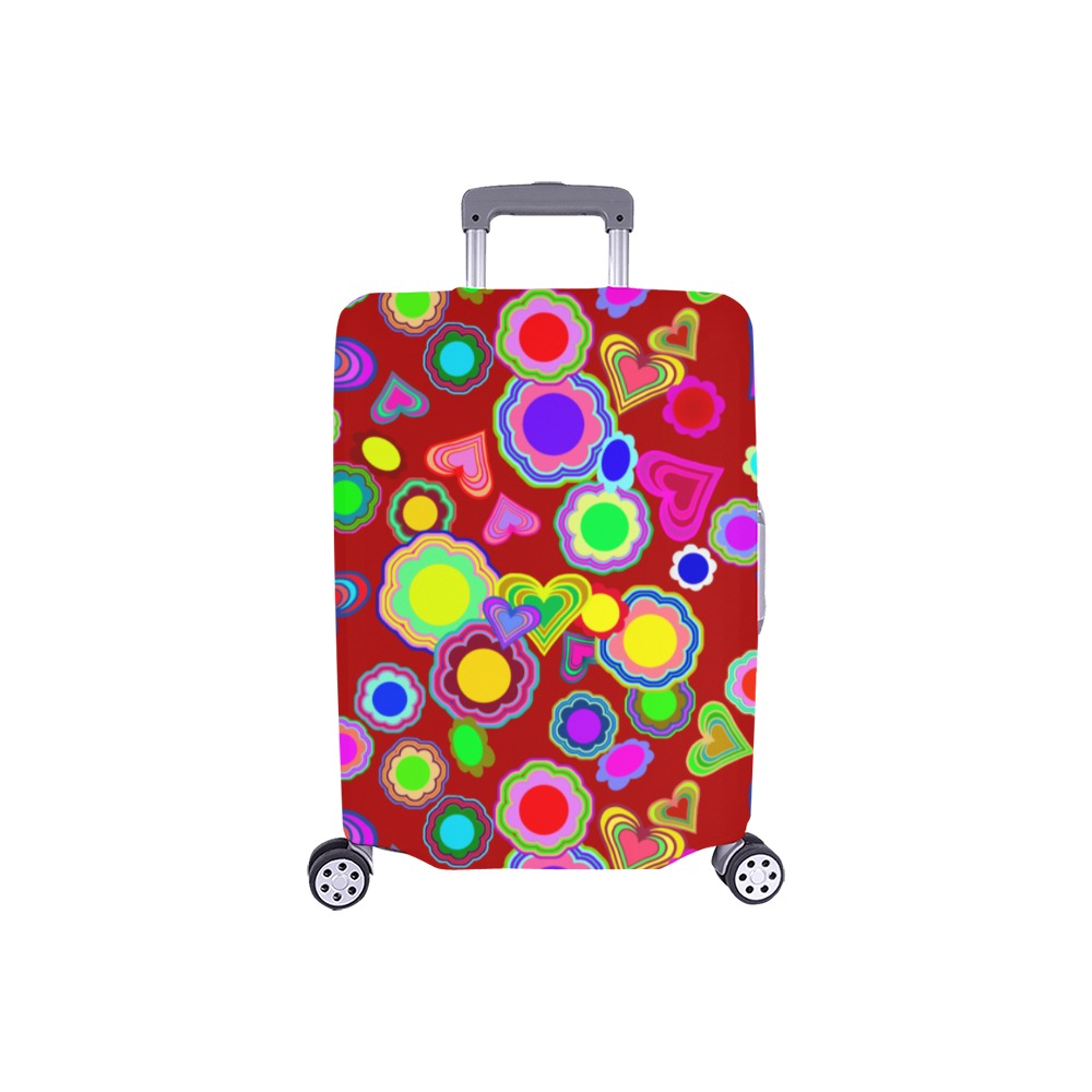 Groovy Hearts and Flowers Red Luggage Cover/Small 18"-21"