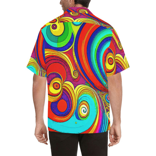 Colorful Groovy Rainbow Swirls Hawaiian Shirt with Merged Design (Model T58)