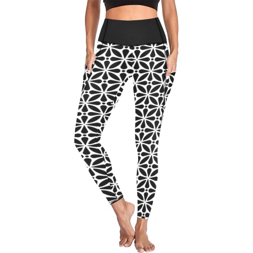 Black and White Abstract Leggings Women's All Over Print Leggings with Pockets (Model L56)