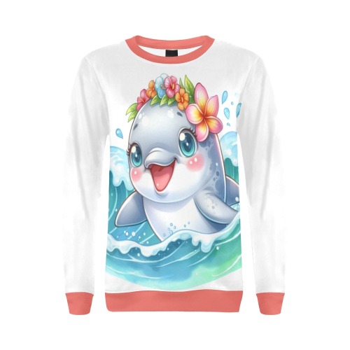 Watercolor Dolphin 1 All Over Print Crewneck Sweatshirt for Women (Model H18)