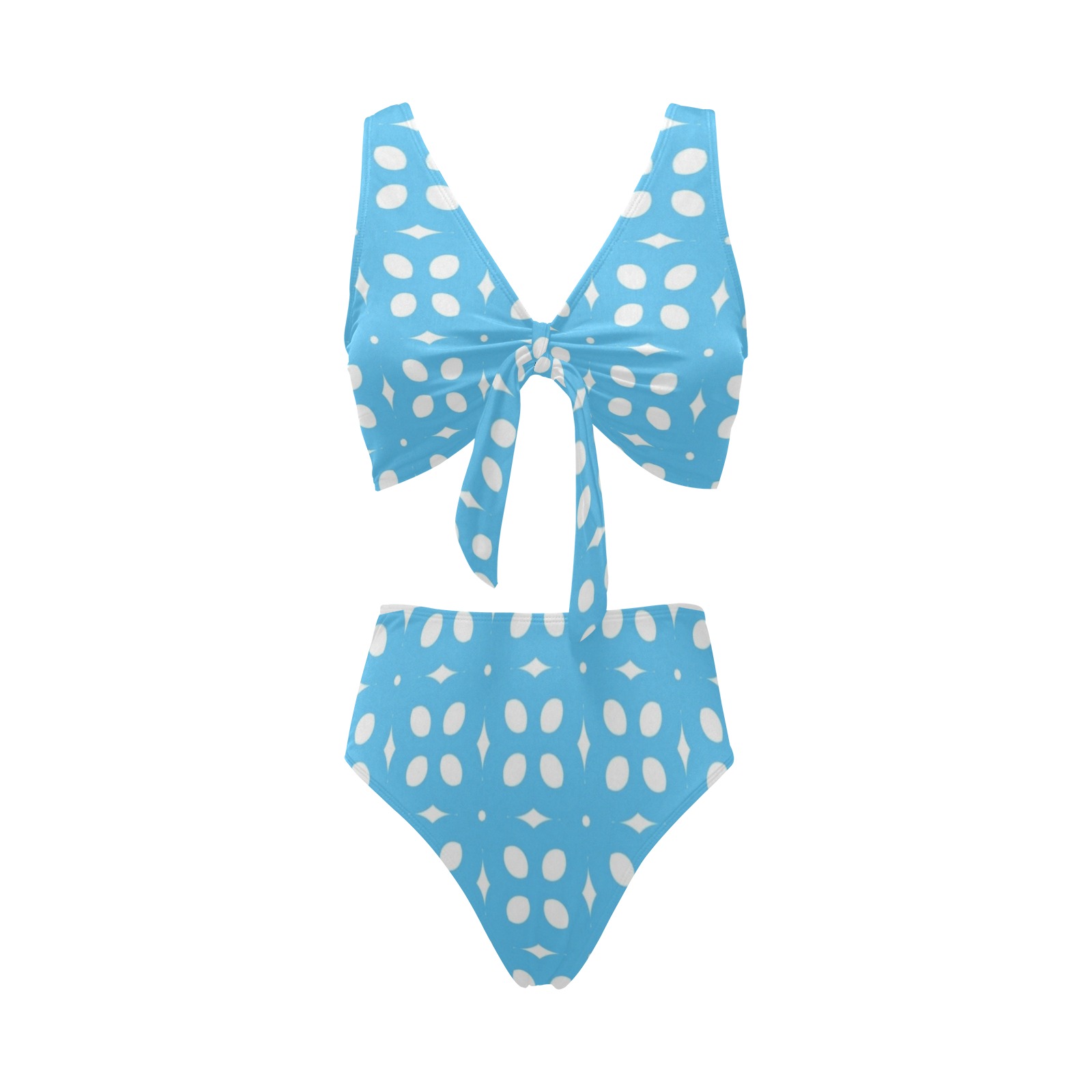 Blue and white Abstract Chest Bowknot Bikini Swimsuit (Model S33)