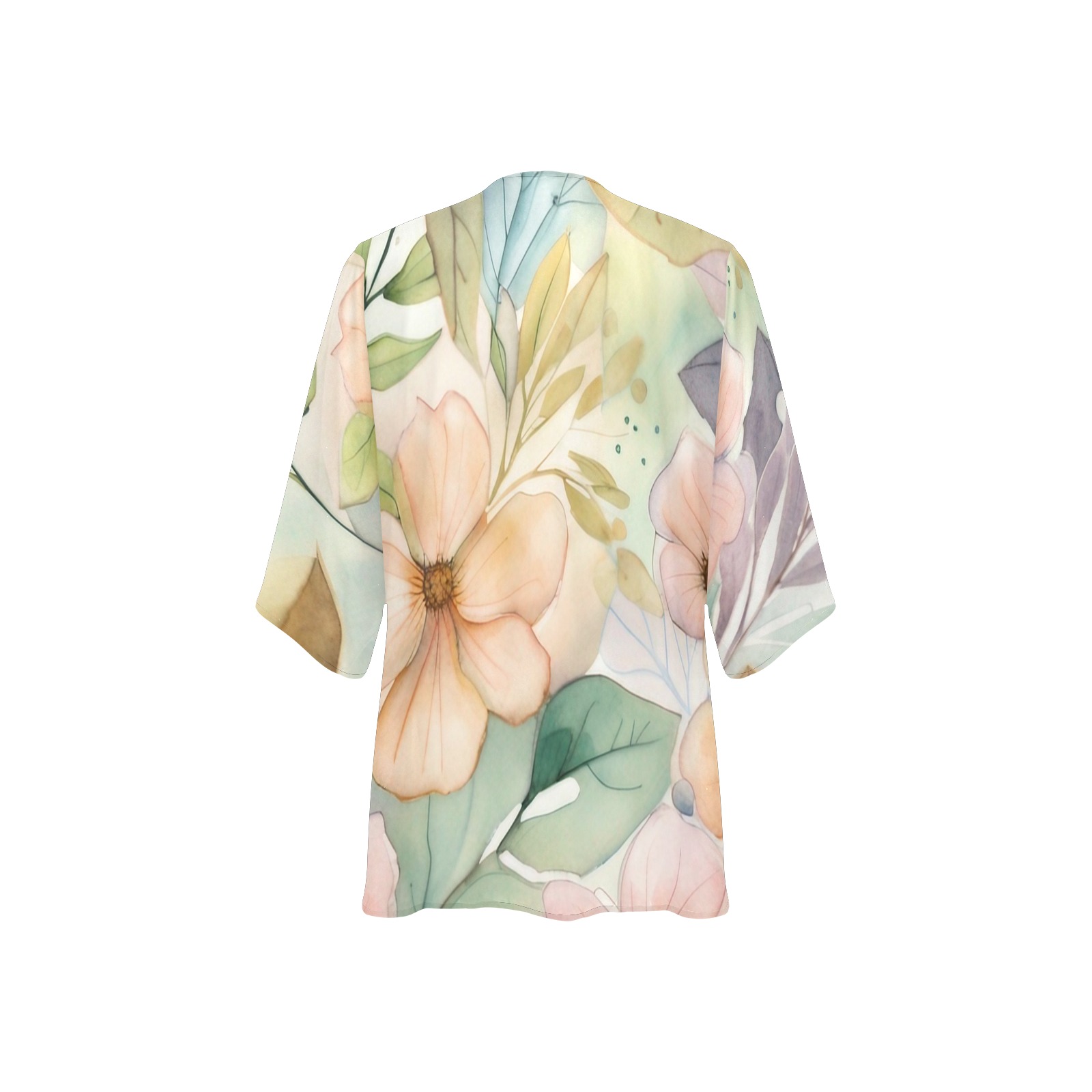 Watercolor Floral 1 Women's Kimono Chiffon Cover Ups (Model H51)