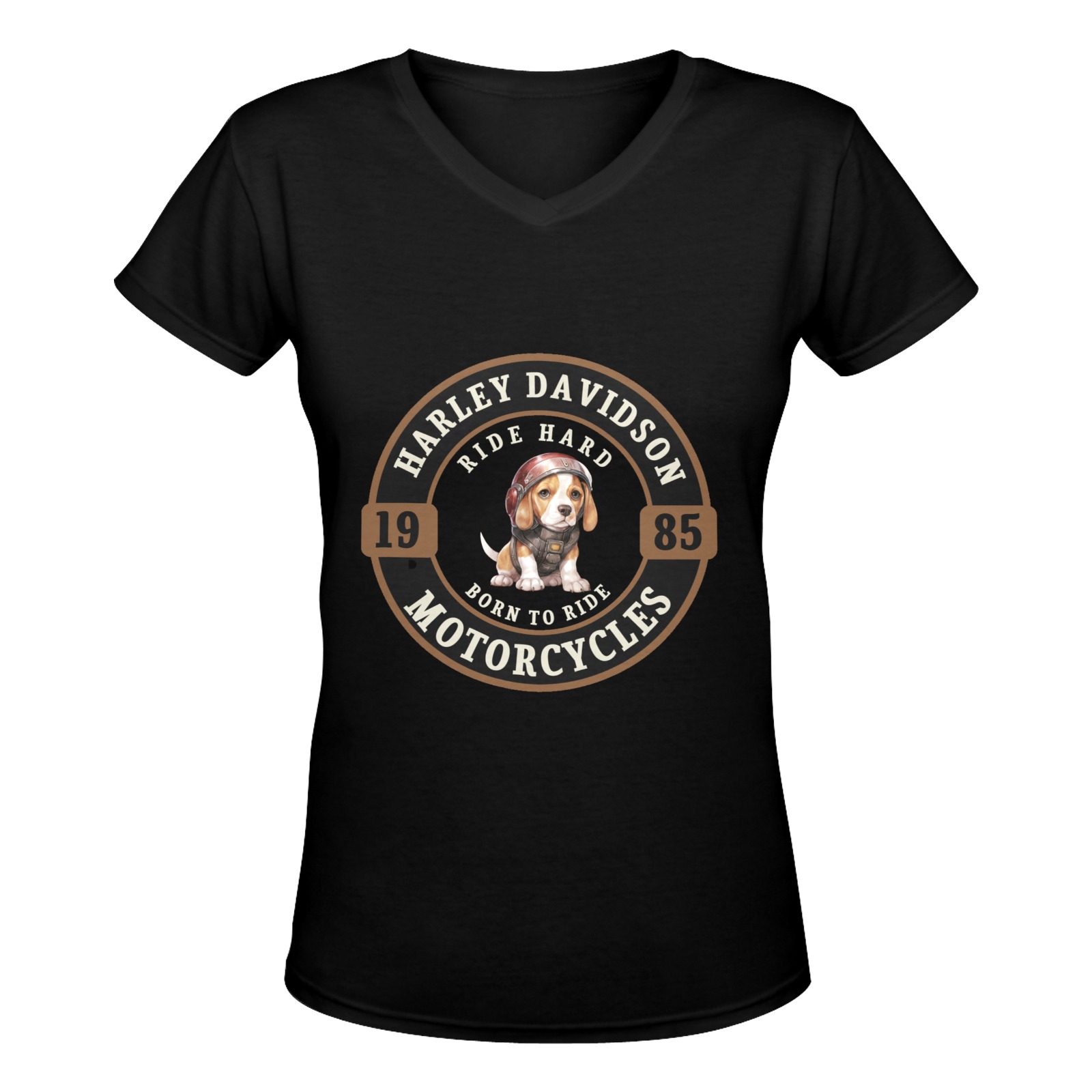 Harley Davison Beagle Biker Women's Deep V-neck T-shirt (Model T19)